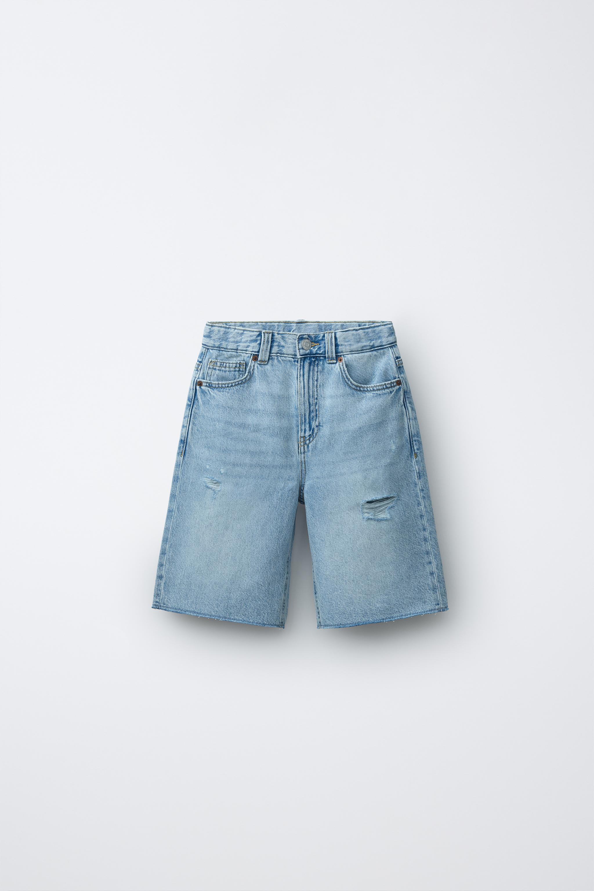 WIDE FIT RIPPED DENIM SHORTS